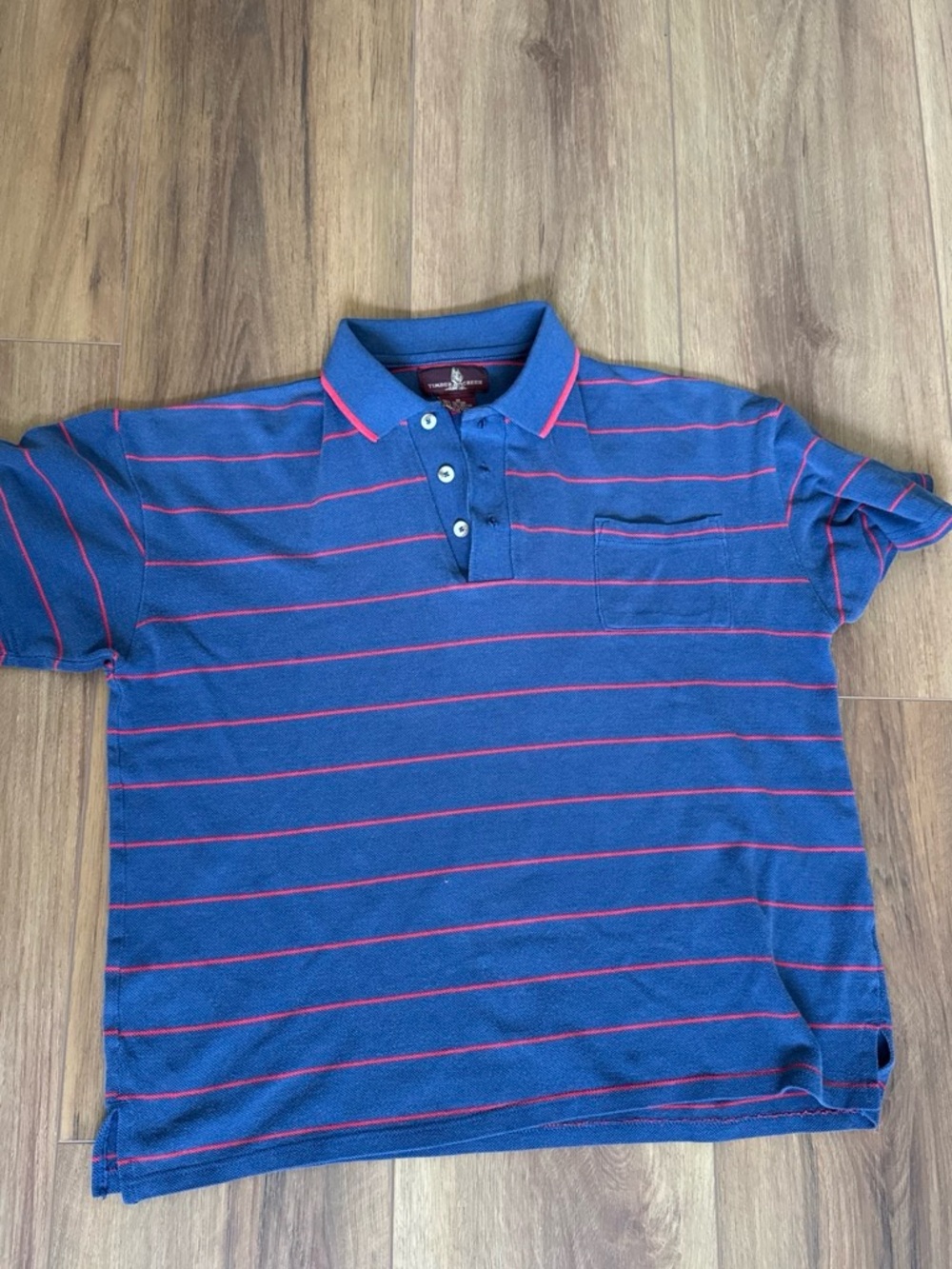 Men's cropped Blue Polo Shirt with Pink Stripes